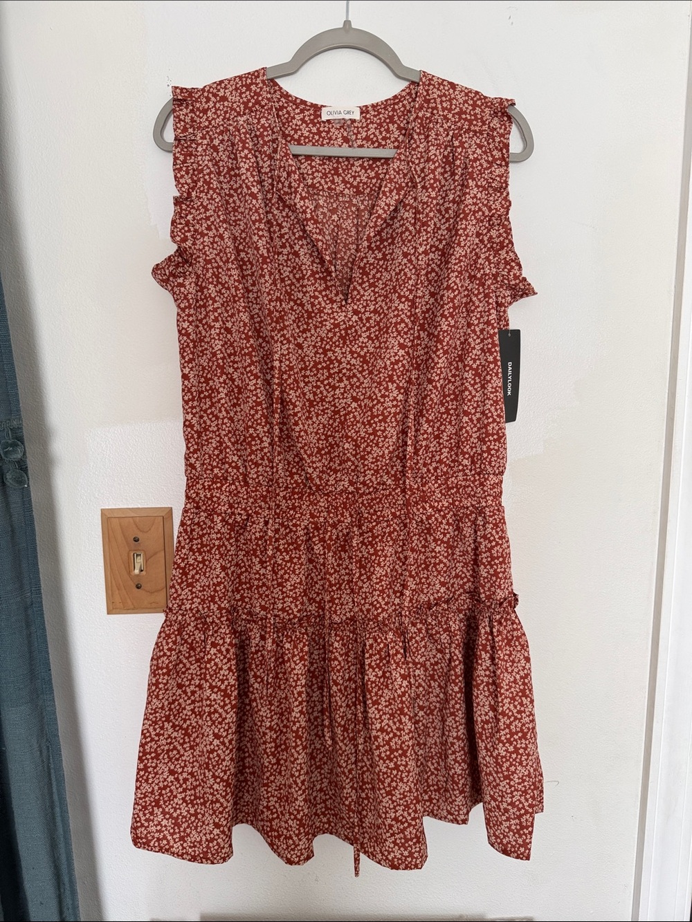 Olivia Joy Rust Floral Ruffle Dress